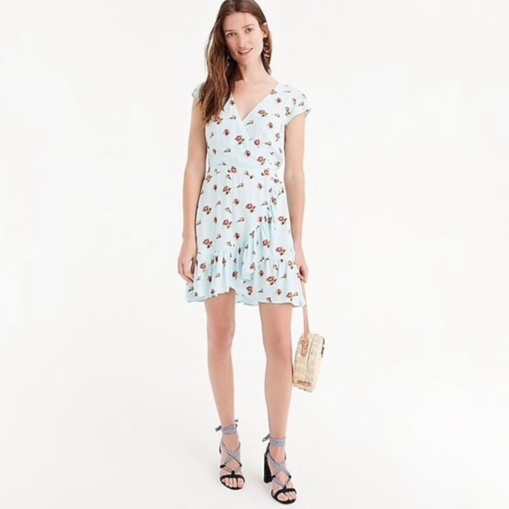 J.Crew • Wrap Blue Rose Print Mini Dress